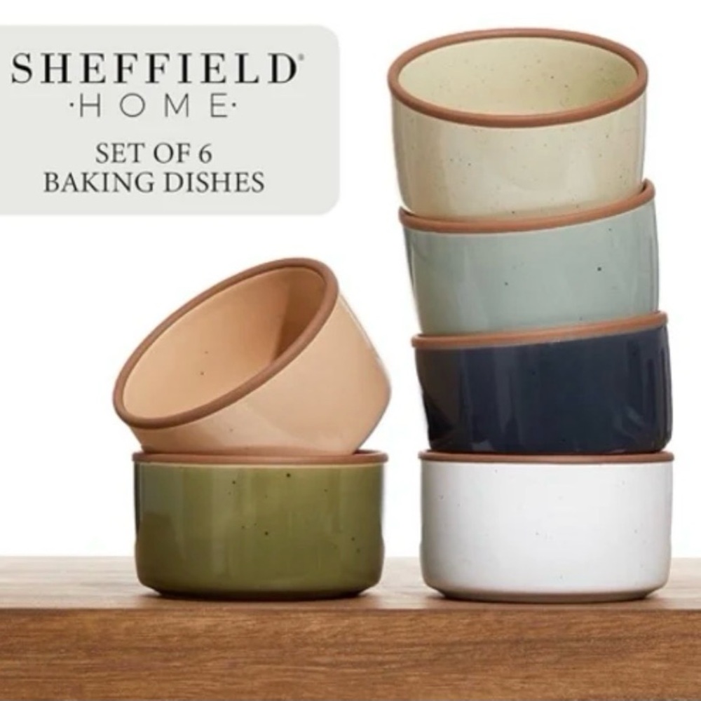 NEW! Sheffield Home Stoneware Set of 6 Ramekins Oven Safe Serving Cups